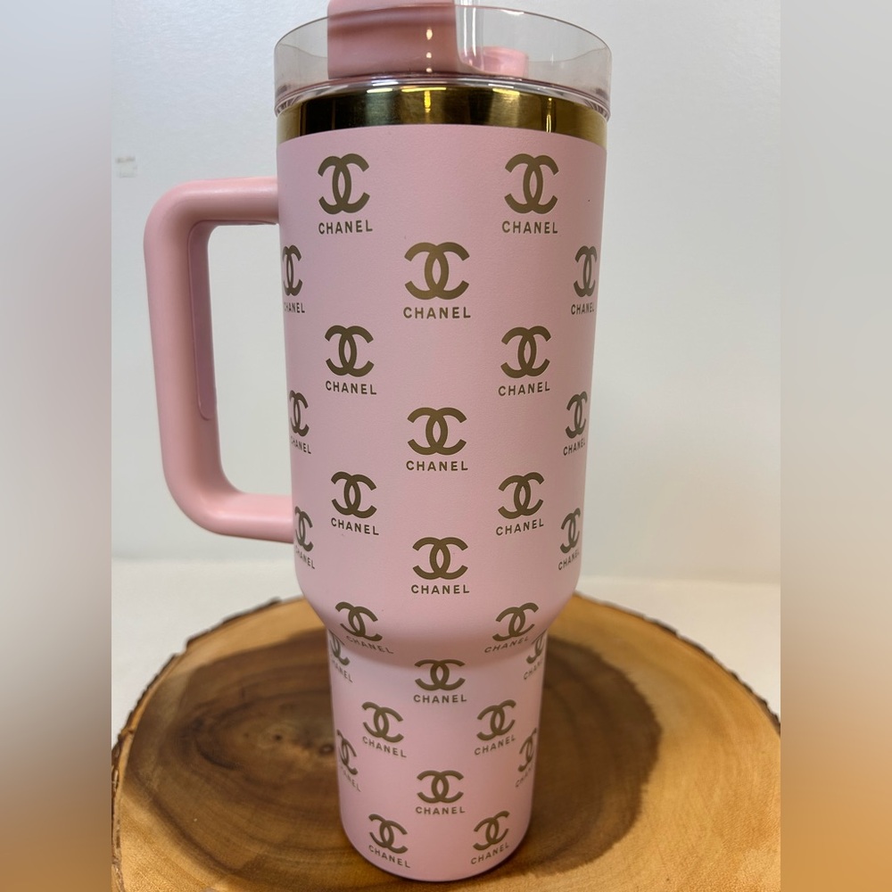 Designer Stanley Quencher 40oz Pink Tumbler With Logos includes Lid and Straw - Picture 2 of 5